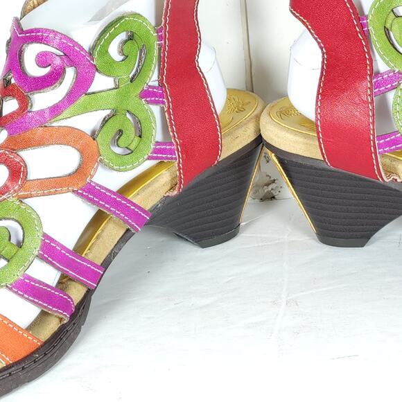 Socofy Women's US 10-10,5 EU 41 Multicolor Leather Cut-Out Strappy Sandals - Picture 16 of 16